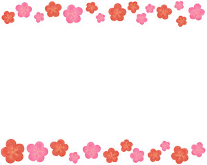 梅の花 フレーム 水彩手描きイラスト 正月 年賀状 ポスター 飾り枠