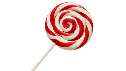 Red and White Swirly Lollipop on Stick Isolated on White