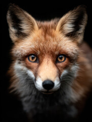 Obraz premium Close up portrait of a red fox before a black background