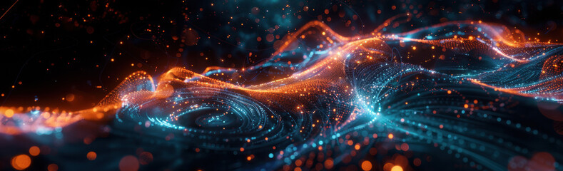 Fototapeta premium Cosmic Data Flow: An abstract display of intricate, glowing data streams and particle trails. Evoking a sense of interconnectedness and digital energy.