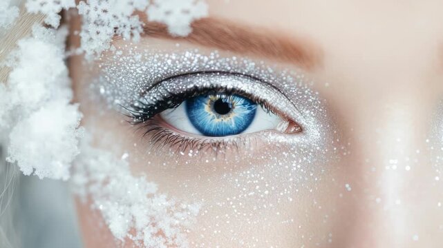 Footage A close-up shot of a person's face covered in snow, emphasizing the cold and wintry atmosphere
