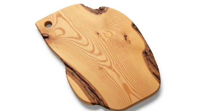Rustic Olive Wood Cutting Board on White Background.