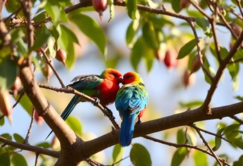 A view of some Love birds in a tree
