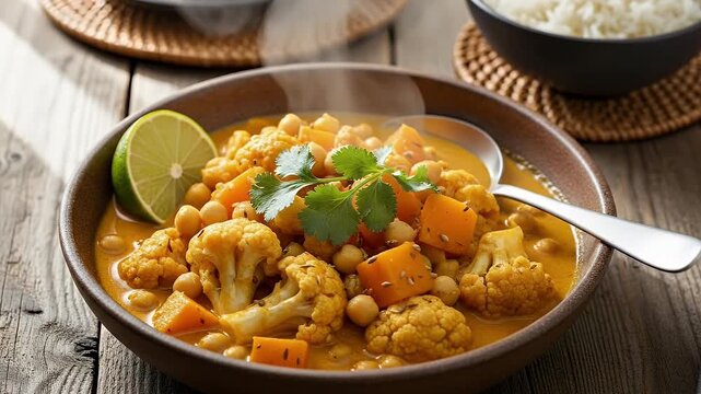 A vibrant, steaming bowl of freshly prepared pasta, richly coated in a verdant sauce and generously topped with an assortment of crisp green vegetables. Close-up footage showcases tender asparagus spe