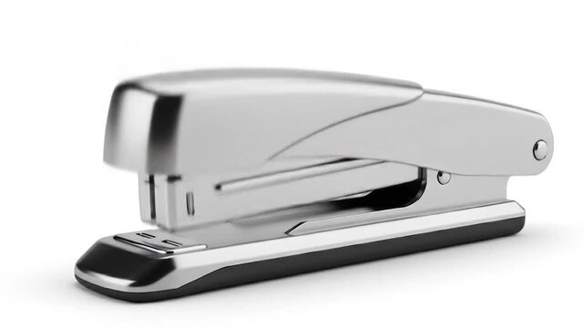 Shiny Silver Stapler on White Background for Office and School Supplies.