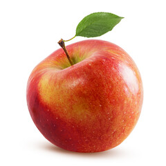 Red apple with a leaf isolated on white background with clipping path