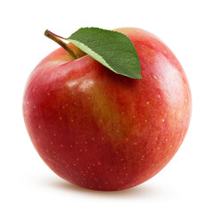 Red apple with a leaf isolated on white background with clipping path