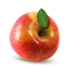 Red apple with a leaf isolated on white background with clipping path