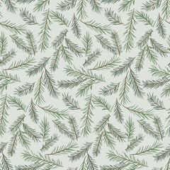 Fir tree branch seamless pattern