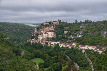 Village of Rocamadour on a cliff in France
