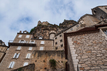 Village of Rocamadour on a cliff in France