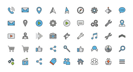Fototapeta premium Collection of various digital communication and service icons in minimal style for user interface