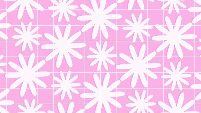 Loopable floral pattern animation with pink background, playful and cheerful design.