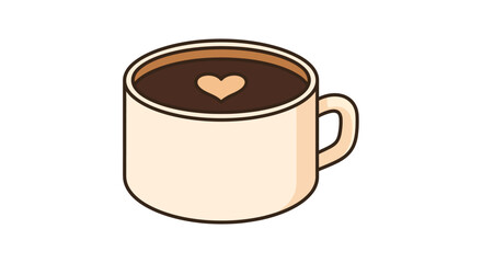 Cute cartoon coffee cup with heart-shaped foam design in a minimalistic style