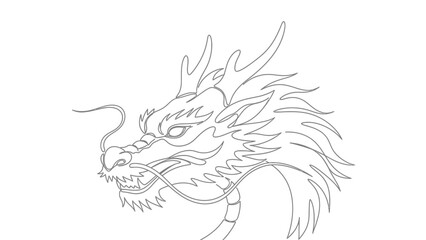 Elegant Line Art Illustration of a Fierce and Majestic Chinese Dragon for Traditional Art and