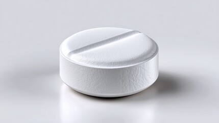 White round tablet placed on a flat surface with a light reflection