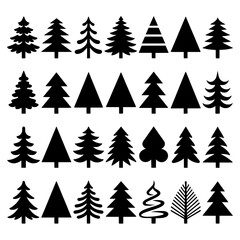 Obraz premium Assorted black tree silhouettes on a white background