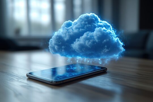 Smartphone syncing with cloud service and mobile cloud in minimalist setting