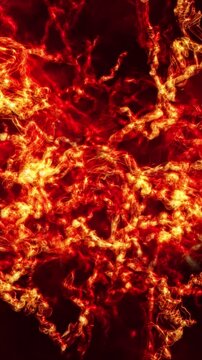 Vertical Fire Worms Abstract Background 4K Loop features abstract glossy lines of differing thicknesses moving around in a red and yellow atmosphere in an energetic vertical ratio loop.