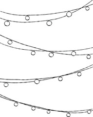 Hand Drawn Christmas Light Garlands Line Art Postcard, Doodle Holiday String Lights outline Illustration