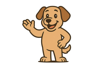 Obraz premium Cartoon puppy waving hand. Full body, standing on transparent background