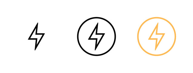 Lightning Bolt Icons in Minimal Outline and Circle Styles, Energy and Power Symbol Set, Electric Flash UI Icons, Modern Lightning Graphic Elements, Bolt Icon Collection, Vector illustration.