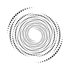 Round halftone frame. Dotted circle, vintage abstract dot halftones frames and random dots circles. Spiral Vector Illustration.