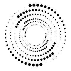 Round halftone frame. Dotted circle, vintage abstract dot halftones frames and random dots circles. Spiral Vector Illustration.