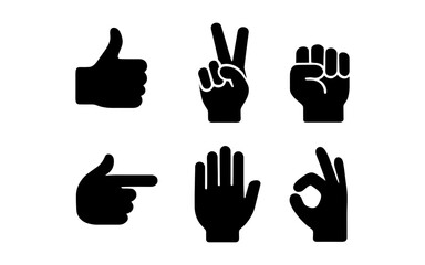 Fototapeta premium Hand gestures in black silhouette on a white background, vector illustration