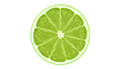 Vibrant green lime slice cut in half on white background, showcasing juicy pulp and segments
