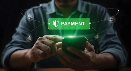Secure Online Payment with Mobile Phone and Shield Icon.