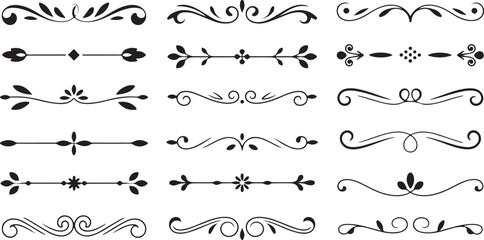 Assortment of Black Ornate Dividers and Decorative Flourishes