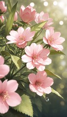garden flowers with dew drops and bokeh background