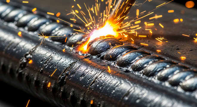 Closeup of welding process with sparks flying everywhere freely