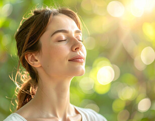 A person practicing deep breathing exercises outdoors, connecting with nature and finding serenity in fresh air.