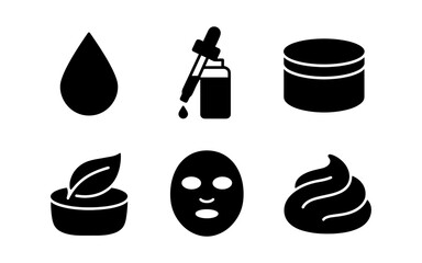 Skincare icons in black and white, perfect for beauty product design