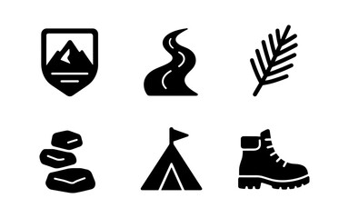 Fototapeta premium Outdoor adventure icons in a simple, clean, and modern style