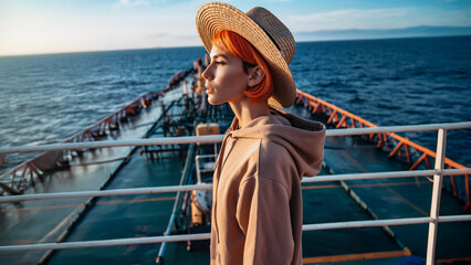 ship traveler pirate woman boat navigation ocean ship cargo