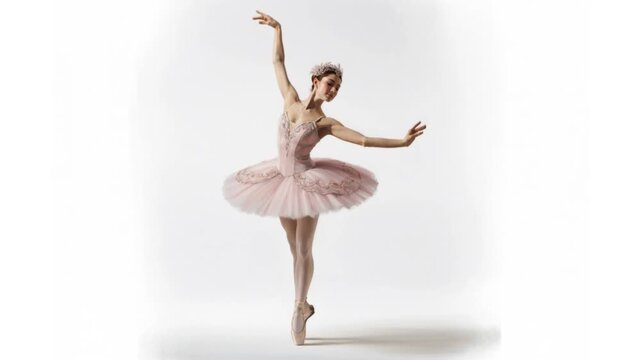 Ballet Dancer Standing En Pointe in Classical Pose on White Background