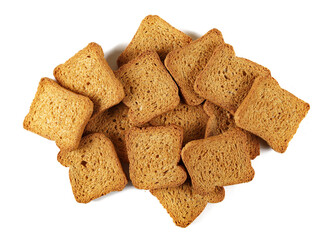 Pile rusks with wholewheat flour, sliced whole wheat dry bread isolated on white background
