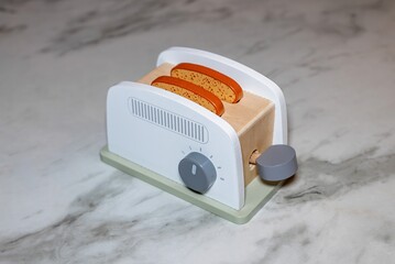 Minimalist Wooden Toy Toaster with Bread Slices