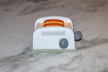 Minimalist Wooden Toy Toaster with Bread Slices