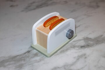 Minimalist Wooden Toy Toaster with Bread Slices