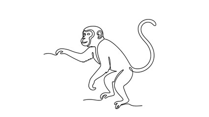 Fototapeta premium Minimalist Line Drawing of a Curious Monkey Extending Its Hand in a Simple Artistic Style