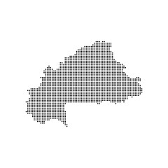 dotted halftone black silhouette of burkina faso map isolated. burkina faso country map for travel and presentation. burkina faso halftones map vector illustration.  world maps circle. global map.
