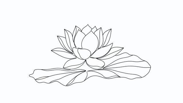 Minimalist Line Drawing of a Lotus Flower with a Single Water Lily Pad for Artistic and Decorative