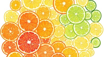 Obraz premium Citrus Fruit Slices Pattern Background