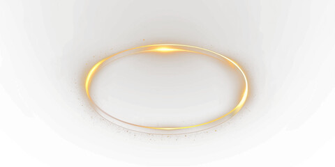 Neon swirl yellow. Yellow light circle glows with dynamic trails. Golden ellipse floats above with radiant neon streaks. PNG isolated on transparent background for futuristic banners.