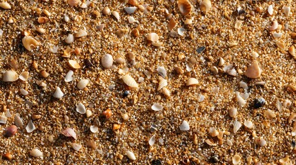 high resolution seashell sand texture featuring natural beach grains and scattered shells, ideal for summer designs, coastal branding, backgrounds, and editorial layouts