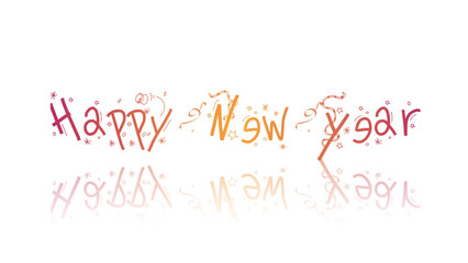 Happy New Year 2026 Greeting Card Design with Gradient Text and Festive Elements on white Background.